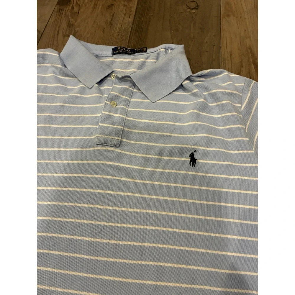 Polo Ralph Lauren Men's 3XLT Blue White Striped Custom Fit Pony Polo Shirt